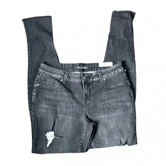 Maurices Distressed Charcoal Skinny Leg Mid Rise Jeggings NWT Size L - Picture 3 of 6